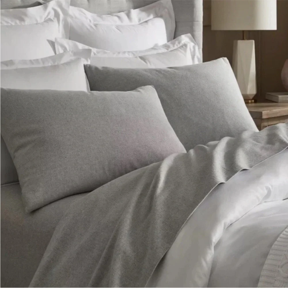 Boll & Branch Heathered Gray Organic Cotton Flannel King Duvet Cover & Sham Set